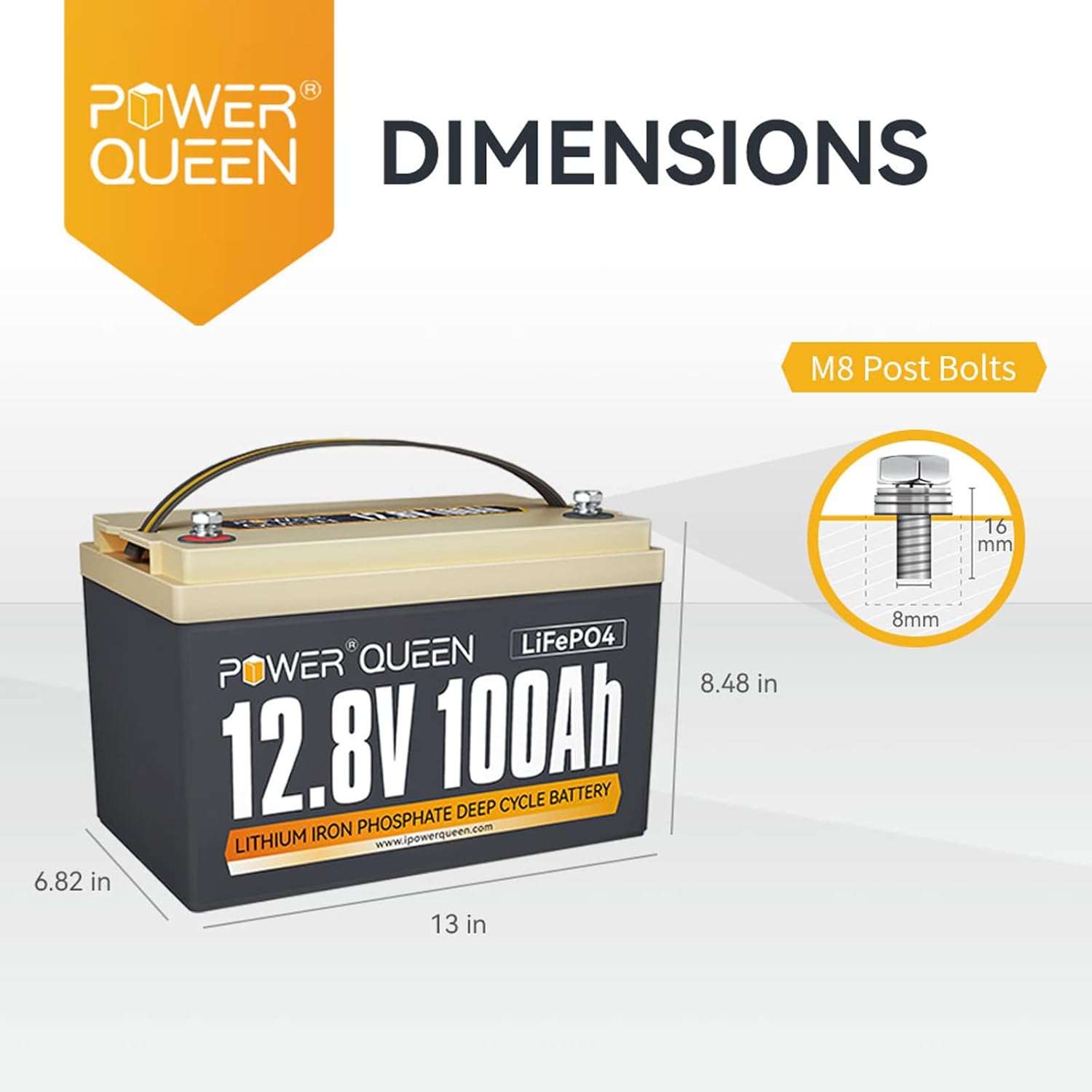 POWER QUEEN 12.8V 200Ah LiFePO4 Battery, 2560Wh Lithium Iron Phosphate Battery, 4000+ Cycles, 10 Years Lifespan, Used for Solar Off Grid, RV Camper