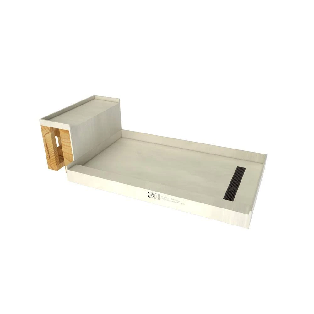 Tile Redi RT4860R-RB48-KIT Base N Bench 72x22 x 48x22 Rectangular Shower Base with Single Threshold and Right Drain Oil Rubbed B