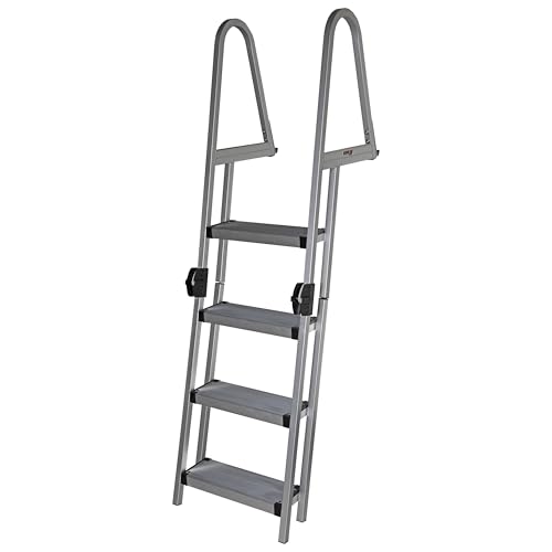Extreme Max 3005.5284 Heavy-Duty Aluminum Pontoon & Dock Ladder with 15.75" Wide Fold-Up Steps - 3-Step, 300 lbs. Weight Capacity