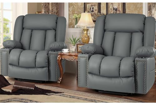 Large Power Lift Chairs Recliners for Elderly with Heat and Massage Set of 2, Overstuffed Lift Chairs, 3 Position, Breathable Leather