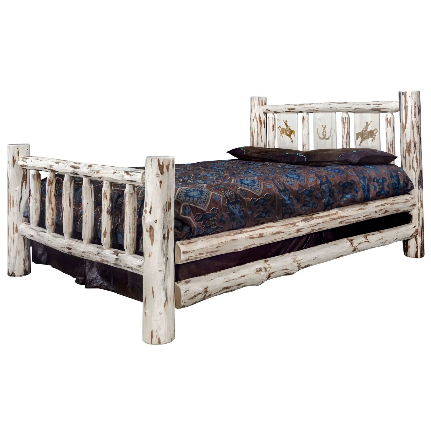 Bronc Design Laser Engraved Log Bed in Natural (Twin: 87 in. L x 46 in. W x 47 in. H (184 lbs.))