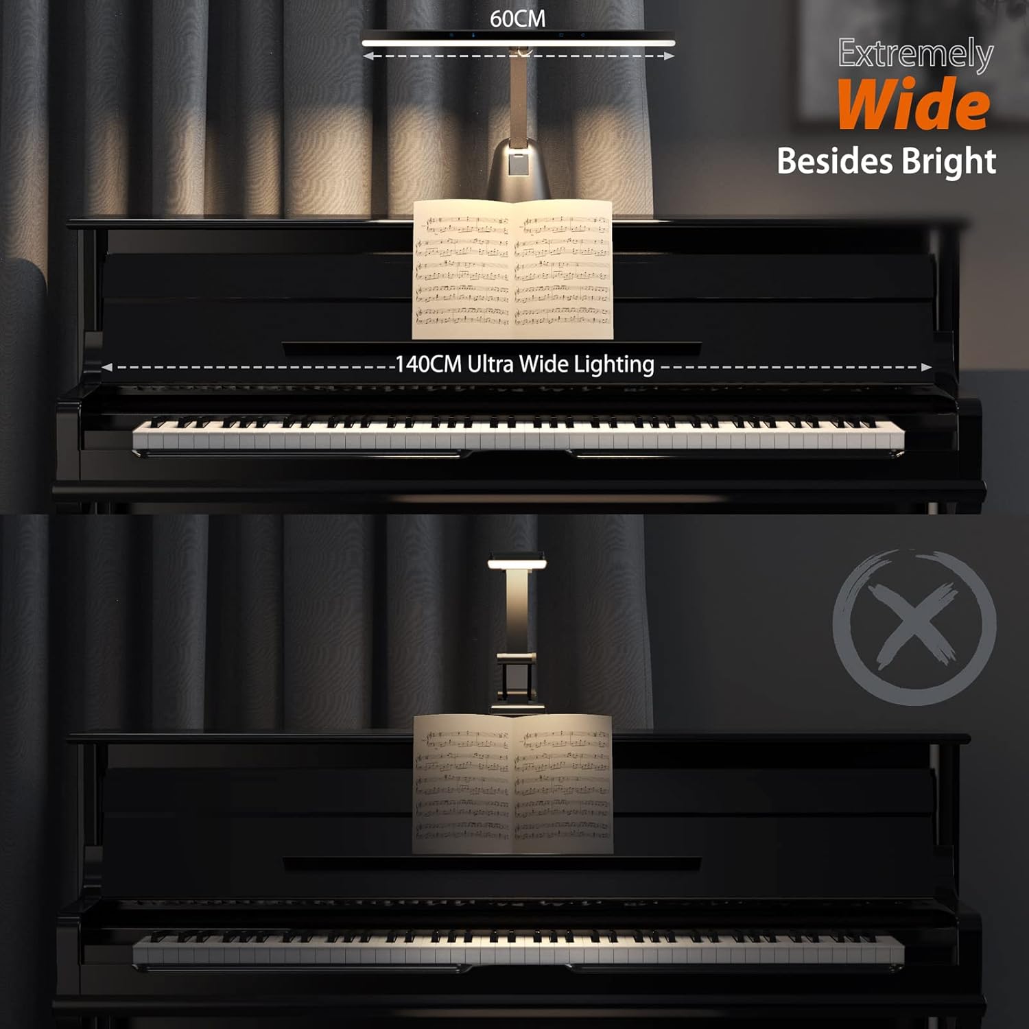 Quntis 55'' Ultra Wide Illumination Piano Light, 12W LED Professional Eye Caring Piano Lamp with Auto-Dimming, Dimmable Modern Reading Desk Lamp