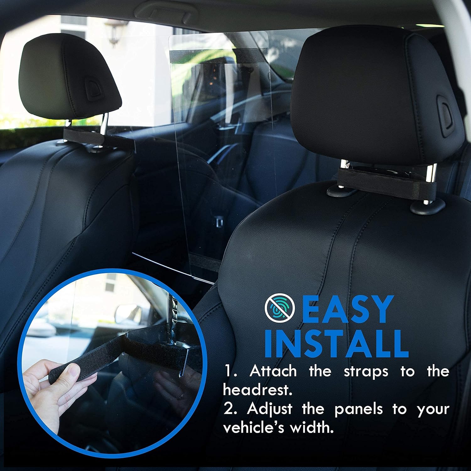 Kleantoolz Adjustable Plexiglass Car Sneeze Guard Barrier - Partition *IMPROVED For Most Vehicles, Shield For Rideshare Driver, Passengers