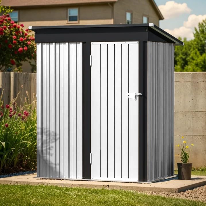 Greesum 5×3 FT Outdoor Storage Shed, Metal Storaged Sheds Without Floor, Tool Sheds with Lockable Doors and Sloping Roof for Garden, Patio, Backyard