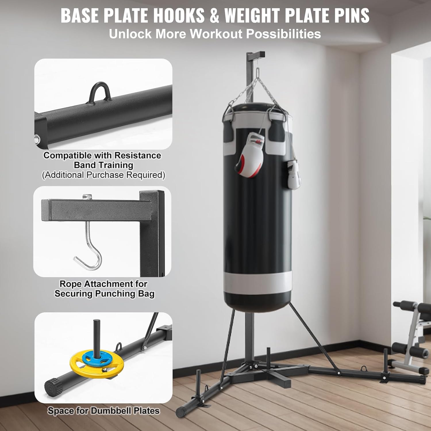 VEVOR Punching Bag Stand, Steel Heavy Duty Workout Training Equipment, Adjustable Height Boxing Punching Stand with Weighted Base