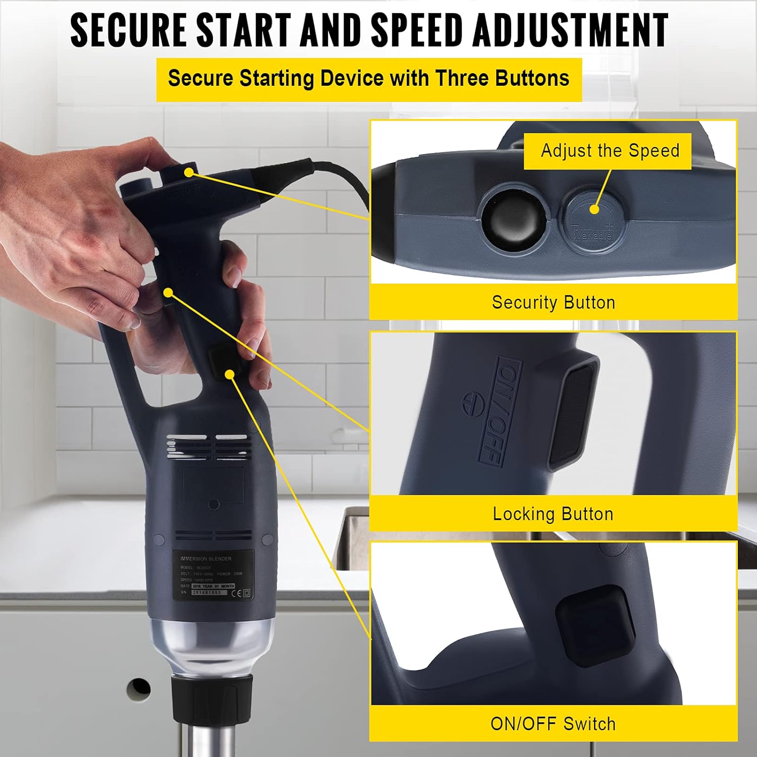 VEVOR Commercial Immersion Blender Variable Speed Heavy Duty Immersion Blender 500W Commercial Hand Mixer 304 Stainless Steel Hand Blender Commercial