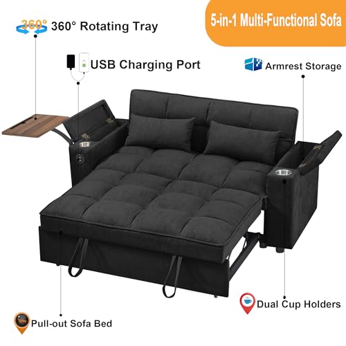 68.11" Corduroy Sleeper Chair Bed with USB Port, Cup Holders & Side Storage Pockets – 3-in-1 Foldable Sofa Bed for Guest Room, Living Room – White