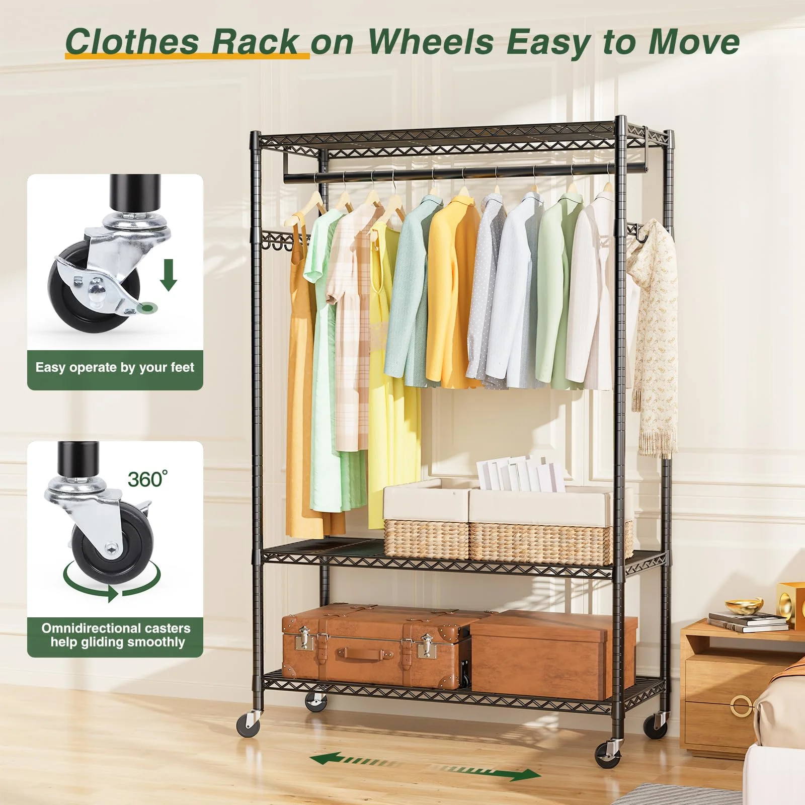 LEHOM G1C Heavy Duty Covered Clothes Rack, Garment Rack for Hanging Clothes with Shelves, Freestanding Clothing Rack with Grey Oxford Fabric Cover