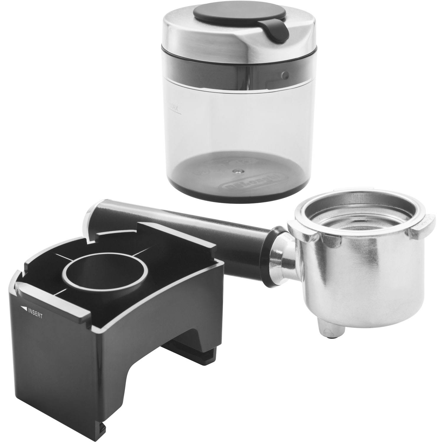 DeLonghi America KG521 Dedica Conical Burr Grinder with Porta Filter Attachment, Silver