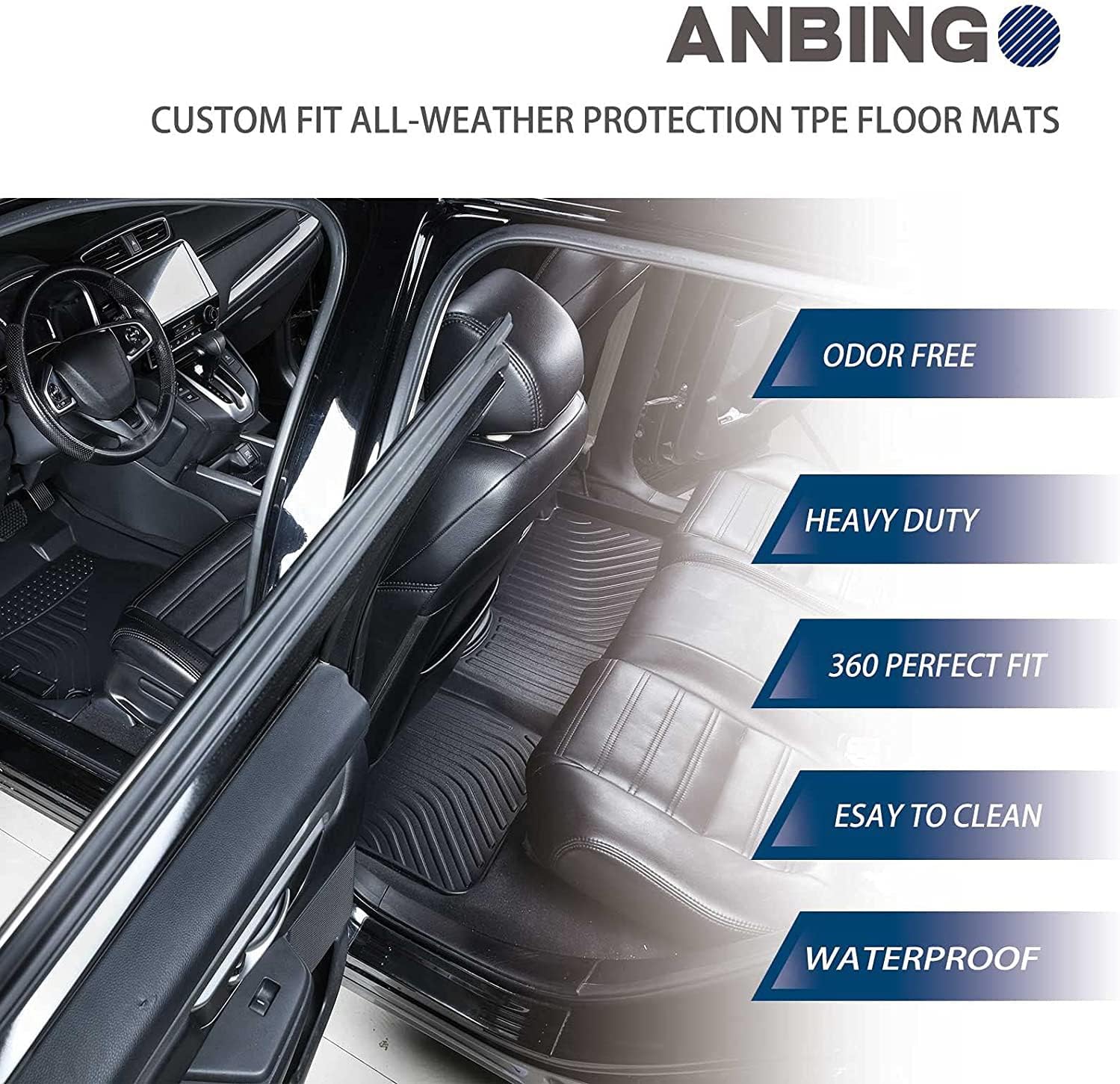 ANBINGO Floor Mats Custom for BMW X5 2019 2020 2021 2022 Waterproof Car Mats All Weather Guard Odorless TPE Heavy Duty Automotive Floor Liners Front