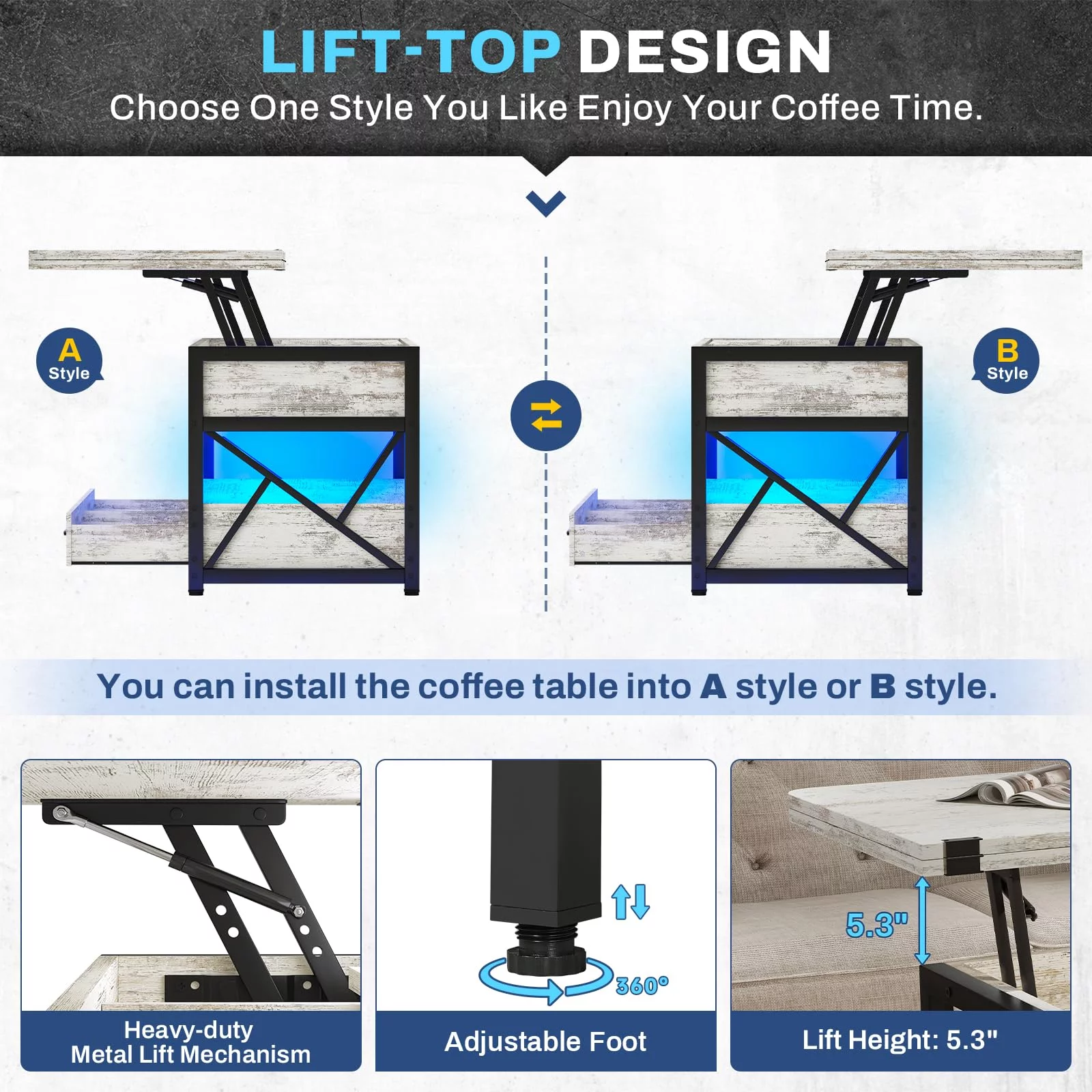 4 in 1 Coffee Tables with Storage for Living Room,40" Lift Top Coffee Table
