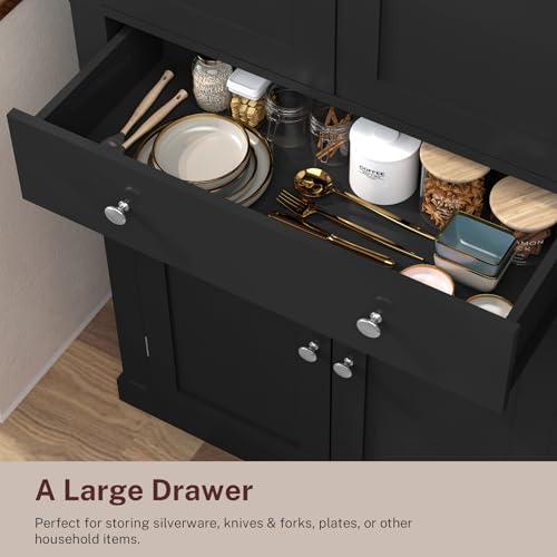 72” Pantry Cabinet, Kitchen Pantry Cabinet with 6 Doors Shelves & 1 Drawer, Kitchen Cabinets with 4 Door for Dinging Room, Living Room, White