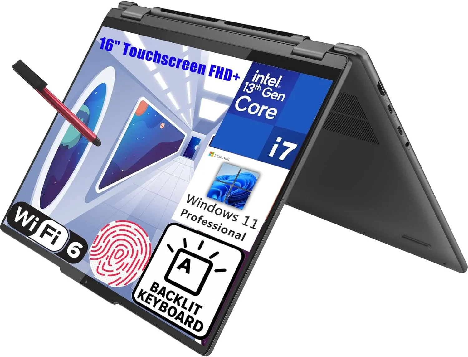 Lenovo Yoga 7i 16 2-in-1 Laptop Computer, 16" Touchscreen FHD+, 13th Gen Intel 12 Cores i7-1355U, 16GB LPDDR5 RAM, 1TB PCIe SSD, WiFi 6E, BT 5.1