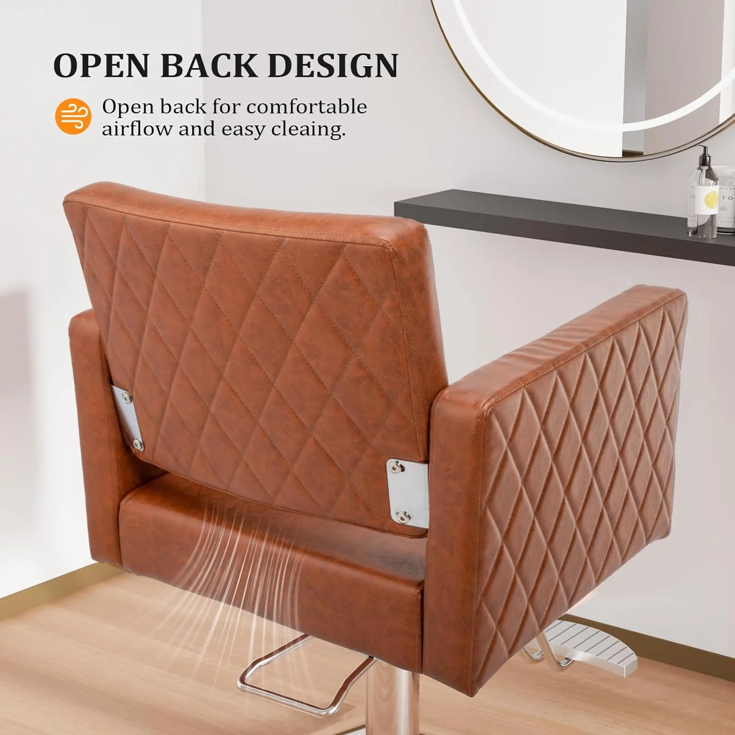 Salon Chair for Hair Stylist Wide Seat, Hydraulic Barber Chair with Aluminium Alloy Footrest, Brown Hair Salon Chair Styling Heavy Duty