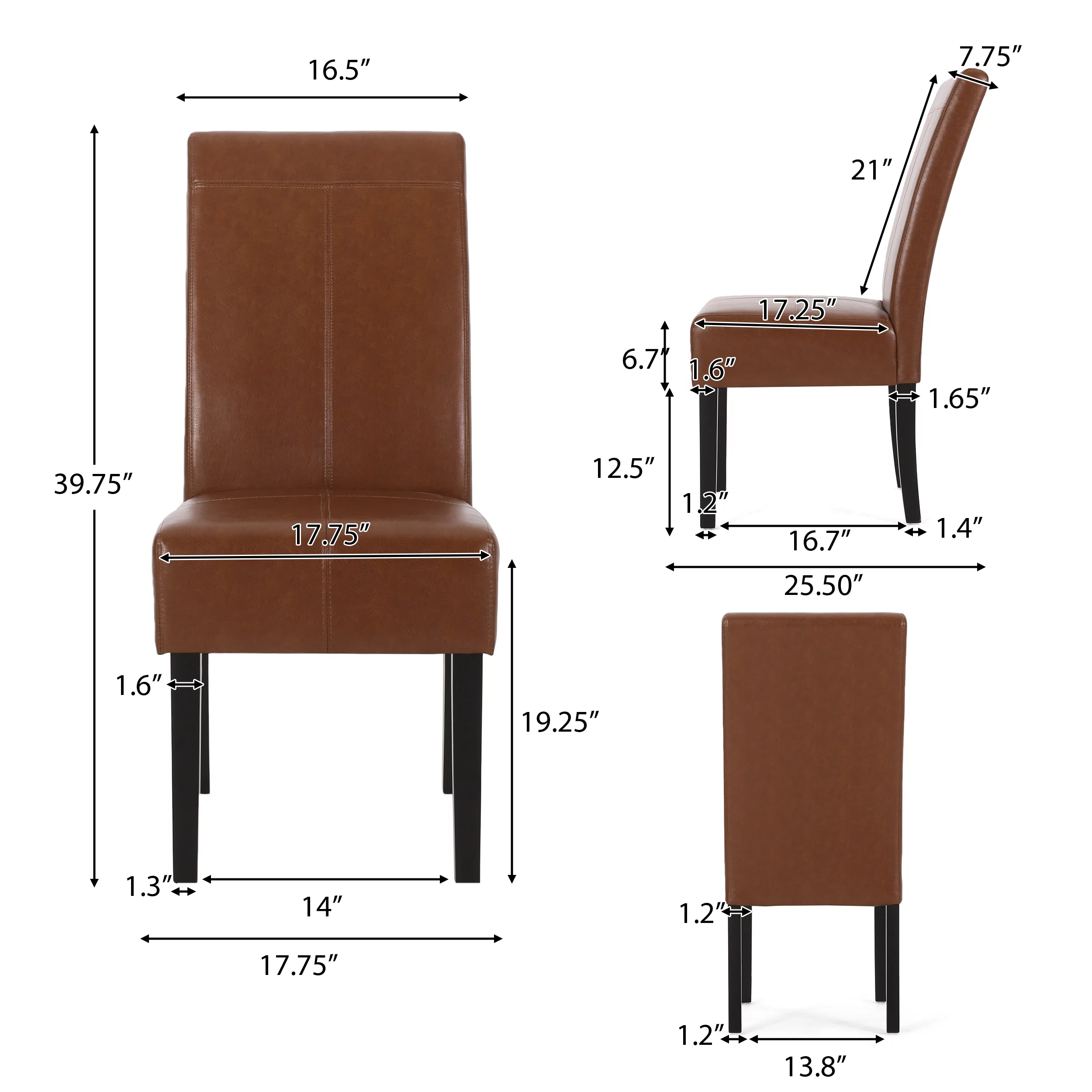 GDF Studio Percival Contemporary T-Stitch Dining Chairs, Set of 4, Cognac Brown Faux Leather and Espresso