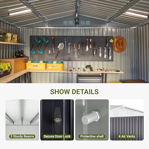 Polar Aurora 10x14 Outdoor Storage Shed, Garden Shed with Updated Frame Structure and Lockable Doors, Metal Tool Sheds for Backyard Garden Patio Lawn