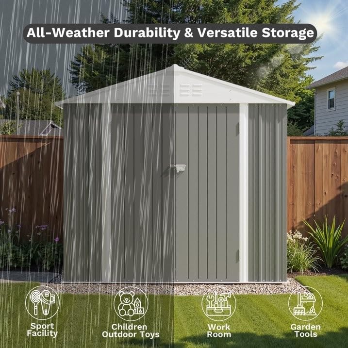 Greesum 5×3 FT Outdoor Storage Shed, Metal Storaged Sheds Without Floor, Tool Sheds with Lockable Doors and Sloping Roof for Garden, Patio, Backyard