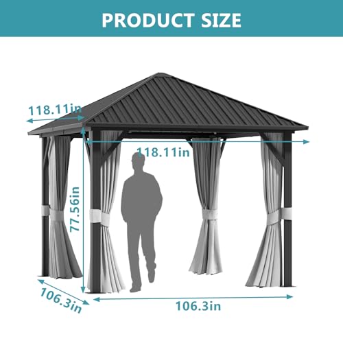 Aoxun 10' X 12' Hardtop Gazebo, Aluminum Metal Outdoor Gazebo with Galvanized Steel Double Roof