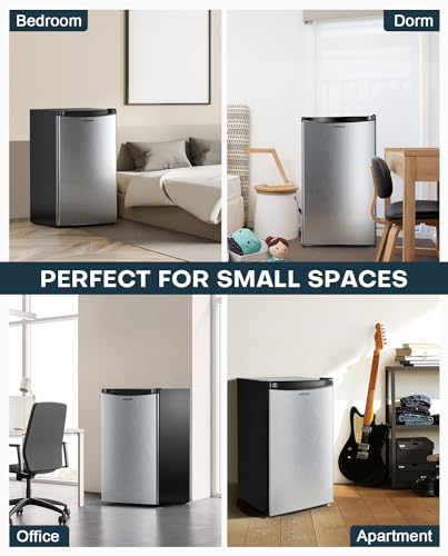 Upstreman 3.2 Cu.Ft Mini Fridge with Freezer, Single Door Mini Fridge, Dorm Fridge, Adjustable Thermostat, Mini Refrigerator for Bedroom, Office