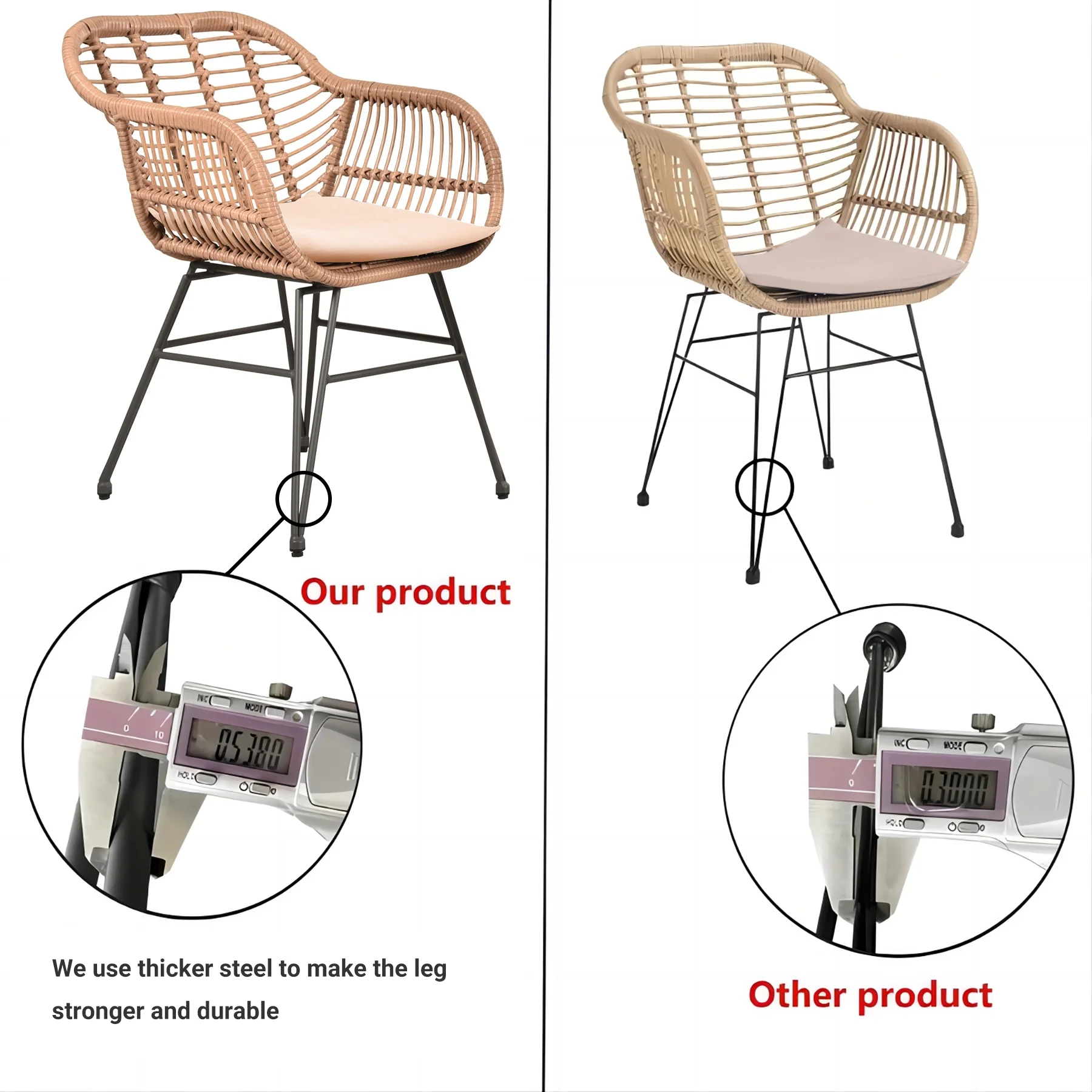 Tappio 3 Piece Outdoor Wicker Furniture Patio Bistro Set, PE Rattan Wicker Chairs Set with Table and Cushions