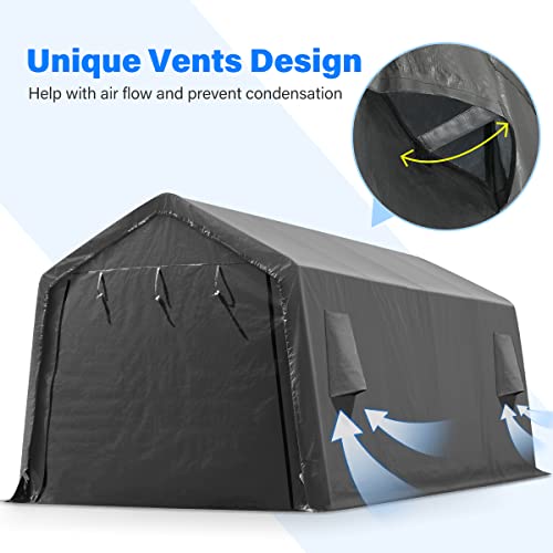 ADVANCE OUTDOOR 10x10 ft Heavy Duty Outdoor Patio Portable Canopy Storage Shelter Shed Carport with 2 Roll up Zipper Doors & Vents for Snowmobile