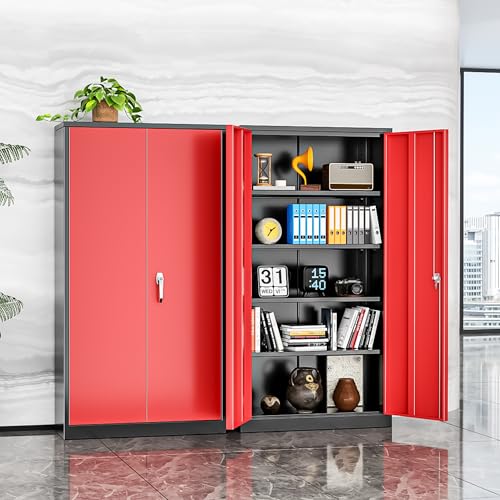 INTERGREAT Metal Storage Cabinets 72” Black Garage Steel Storage Cabinet with Doors and Shelves, Metal Tool Cabinet