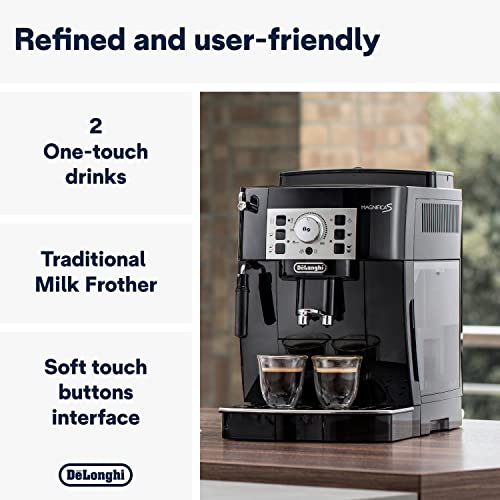 De'Longhi Magnifica S ECAM22.110.B, Coffee Maker with with Milk Frother, Automatic Espresso Machine with 2 Hot Coffee Drinks Recipes