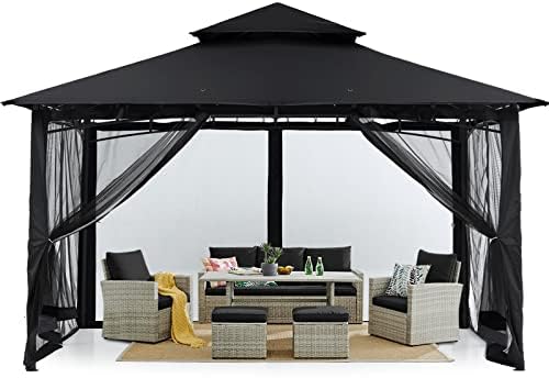 MASTERCANOPY Outdoor Garden Gazebo for Patios with Stable Steel Frame and Netting Walls (11x11,Dark Gray)