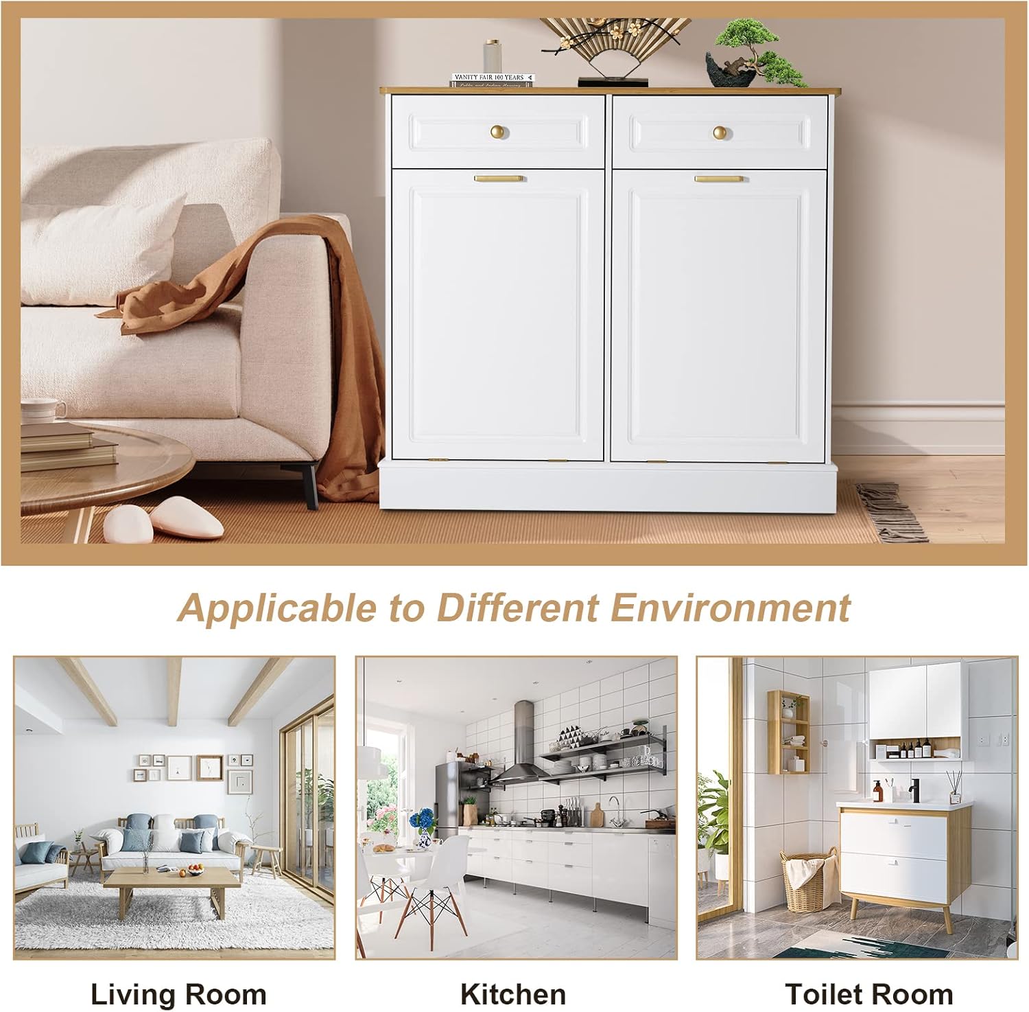 UEV Double Kitchen Trash Cabinets,Two Tilt Out Trash Cabinets with Solid Hideaway Drawers
