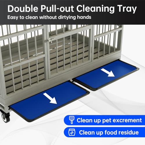 54 Inch Heavy Duty Dog Crate with Wheels，Indestructible Escape-Proof Dog Cage for Large Dogs