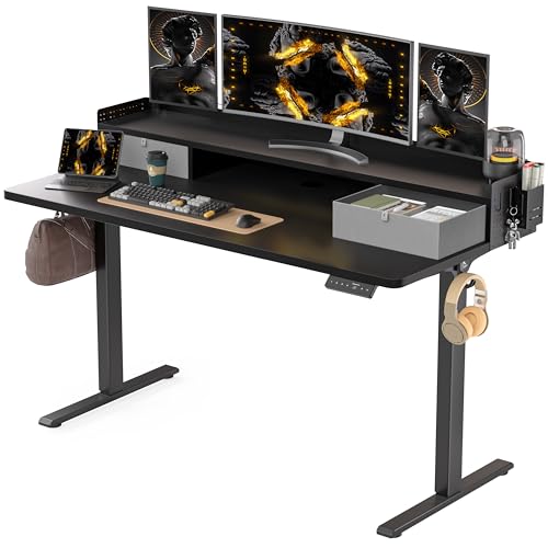 48x24 Inches Electric Standing Desk with 2 Drawers, Height Adjustable Stand up Desk for Home Office, Ergonomic Sit to Stand Table with Storage Shelf