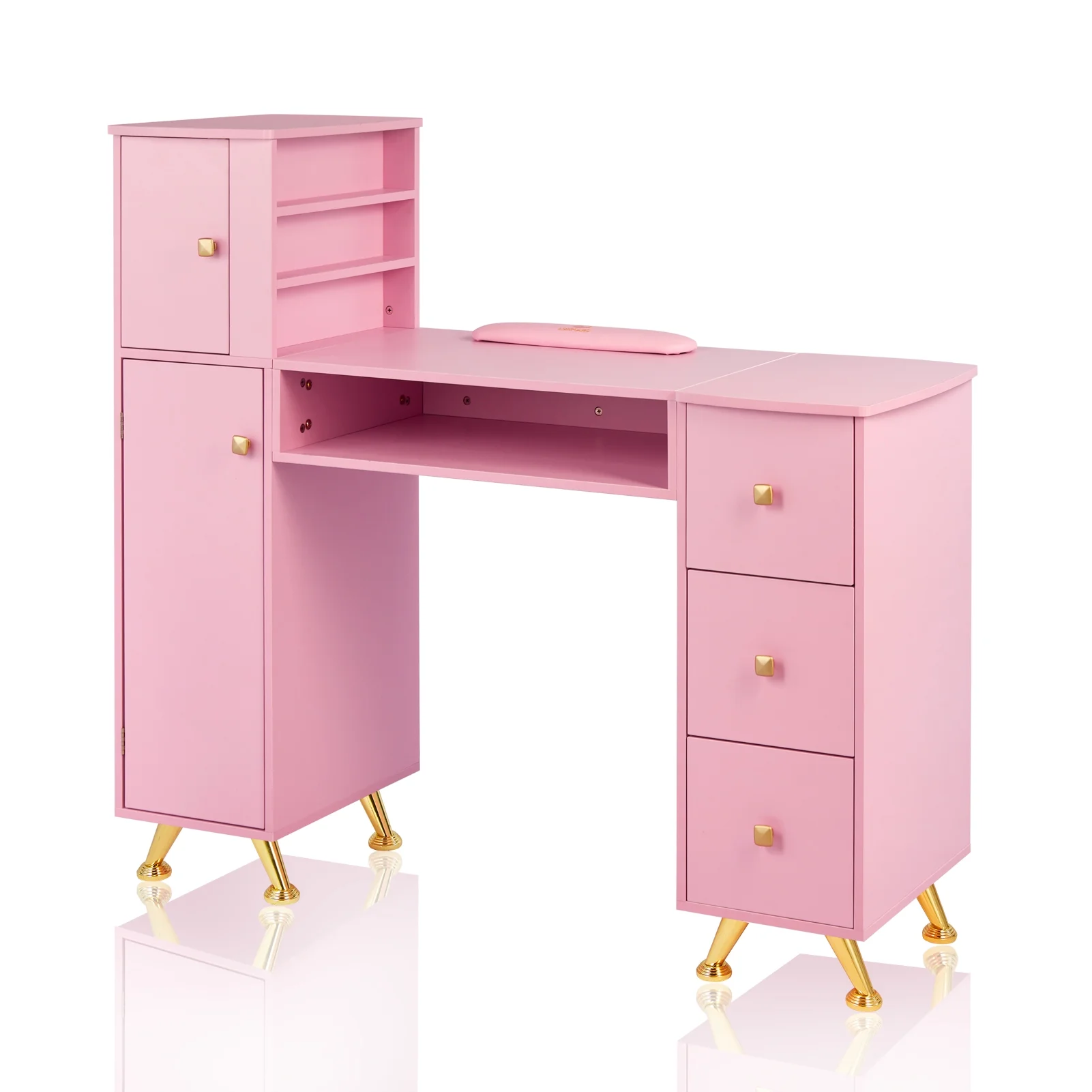LUXMARS Manicure Table Nail Table for Technician w/Wrist Rest & Plastic Table Mat, Acetone Resistant Nail Desk Station w/Large Capacity Storage Space