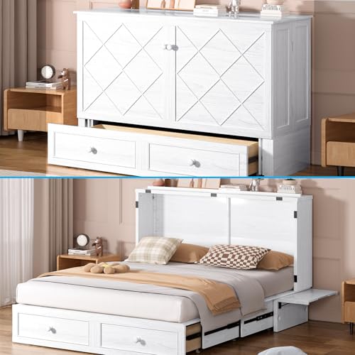 Mjkone Queen Murphy Bed Cabinet with Tri-Folding Mattress
