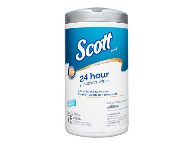 Scott 24-Hour Sanitizing Wipes, White, 75/Canister, 6 Canisters/CT (KCC53609)