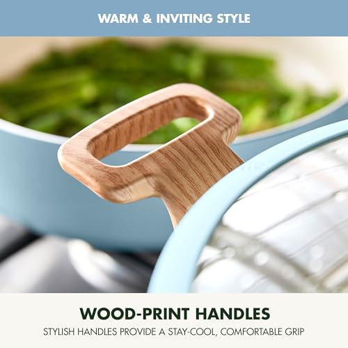 GreenPan Rio Essence Wood 10 Piece Cookware Pots and Pans Set, Healthy Ceramic Nonstick, PFAS PFOA Free Coating, Induction, Silicone Rim Lids