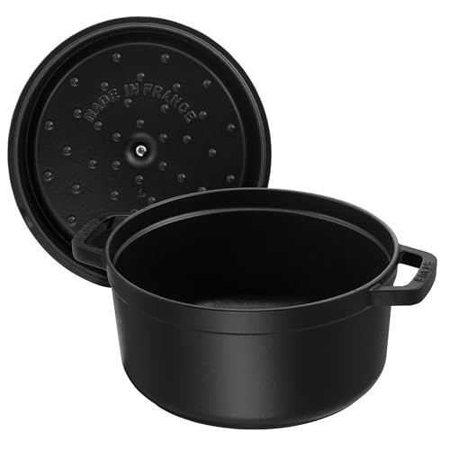 STAUB Cast Iron Dutch Oven 5.5-qt Round Cocotte, Made in France, Serves 5-6, Black Matte