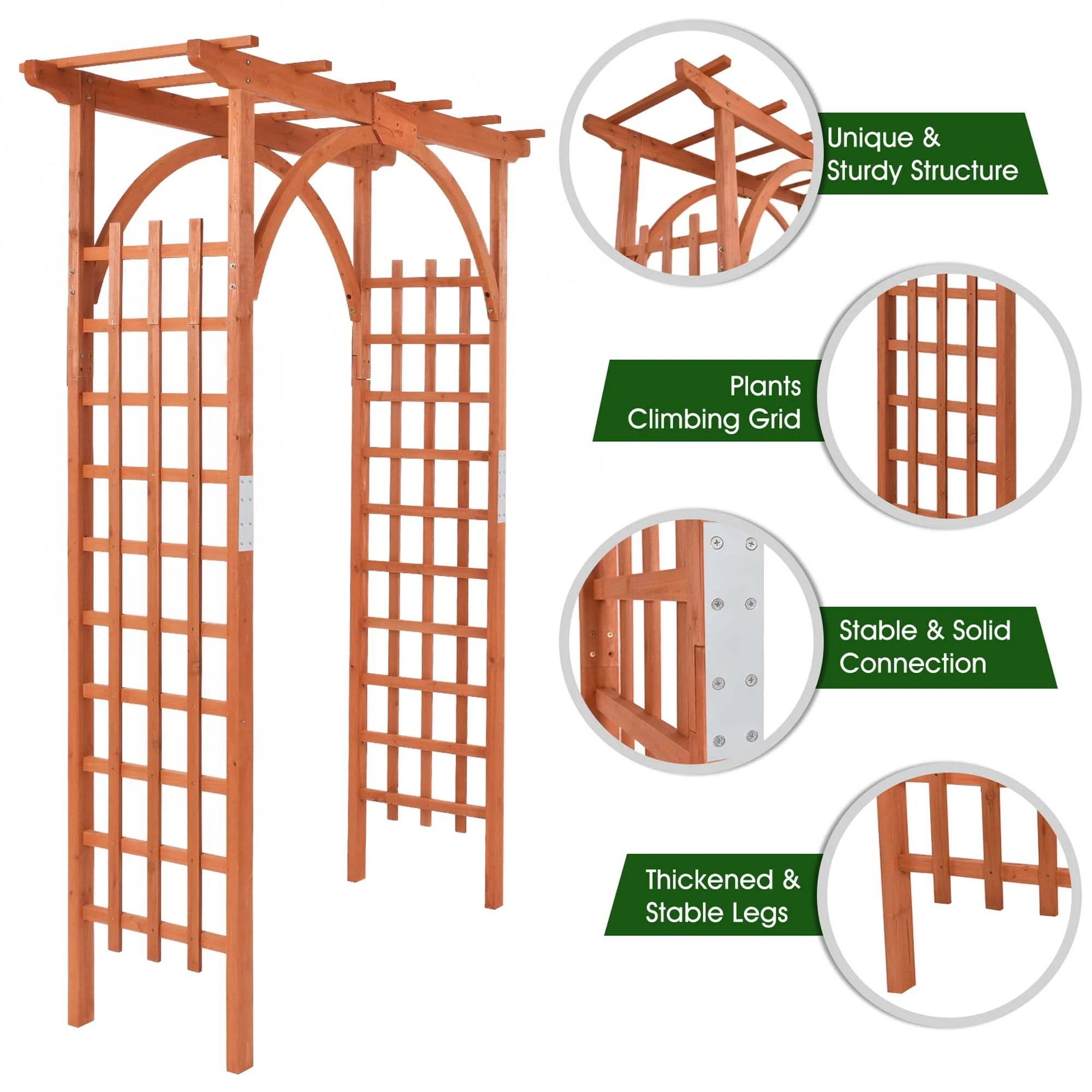 Costway Premium Outdoor Wooden Cedar Arbor Arch Pergola Trellis Wood Garden Yard Lattice