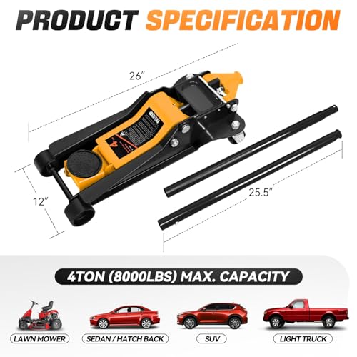 Auto Dynasty 4 Ton Low Profile Floor Jack, Heavy Duty Steel Hydraulic Car Jack with Dual Pistons Quick Lift Pump, Hydraulic Racing Floor Jack
