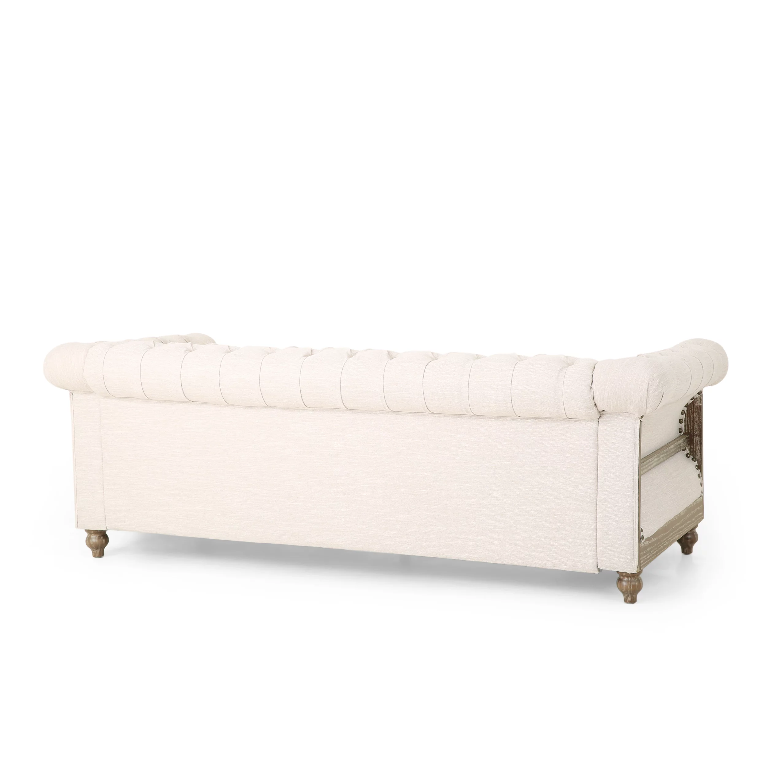 Noble House Petes Fabric Tufted 3 Seater Sofa, Beige