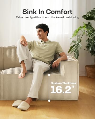 Marsail 142" Oversized Deep U Shaped Modular Sofa, Corduroy Cloud Couches with Deep Seats and High-Back Design