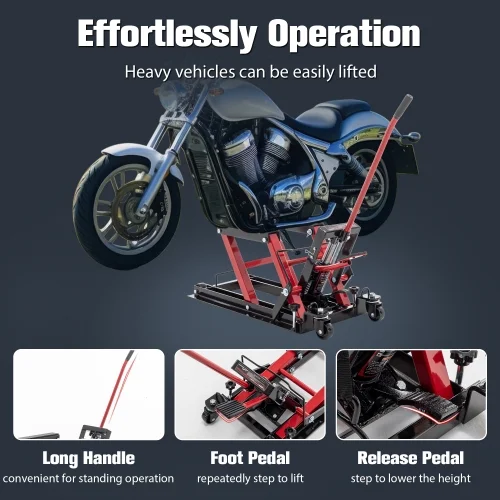 Hydraulic Motorcycle Lift Jack, 1500 LBS Capacity Foot-Operated Motorcycle Lift Table, ATV Scissor Lift Jack with 4.5" - 15" Lifting Range