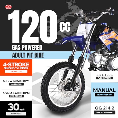 Coolster 125cc Dirt Bike for Kids & Adults - Gas Powered Manual Transmission Off-Road Pit Bike with Kick Start System, QG-214-2