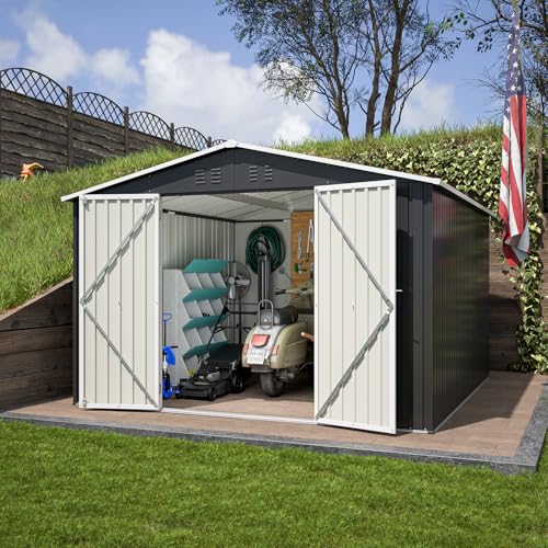 6x4 ft Small Outdoor Metal Storage Shed with Floor Frame & Lockable Door, Heightened Entry Garden Tool Shed for Backyard, Durable Galvanized Steel
