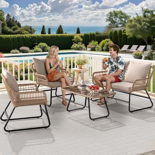 YITAHOME 4 Piece Patio Furniture Set, Wicker Outdoor Bistro Set
