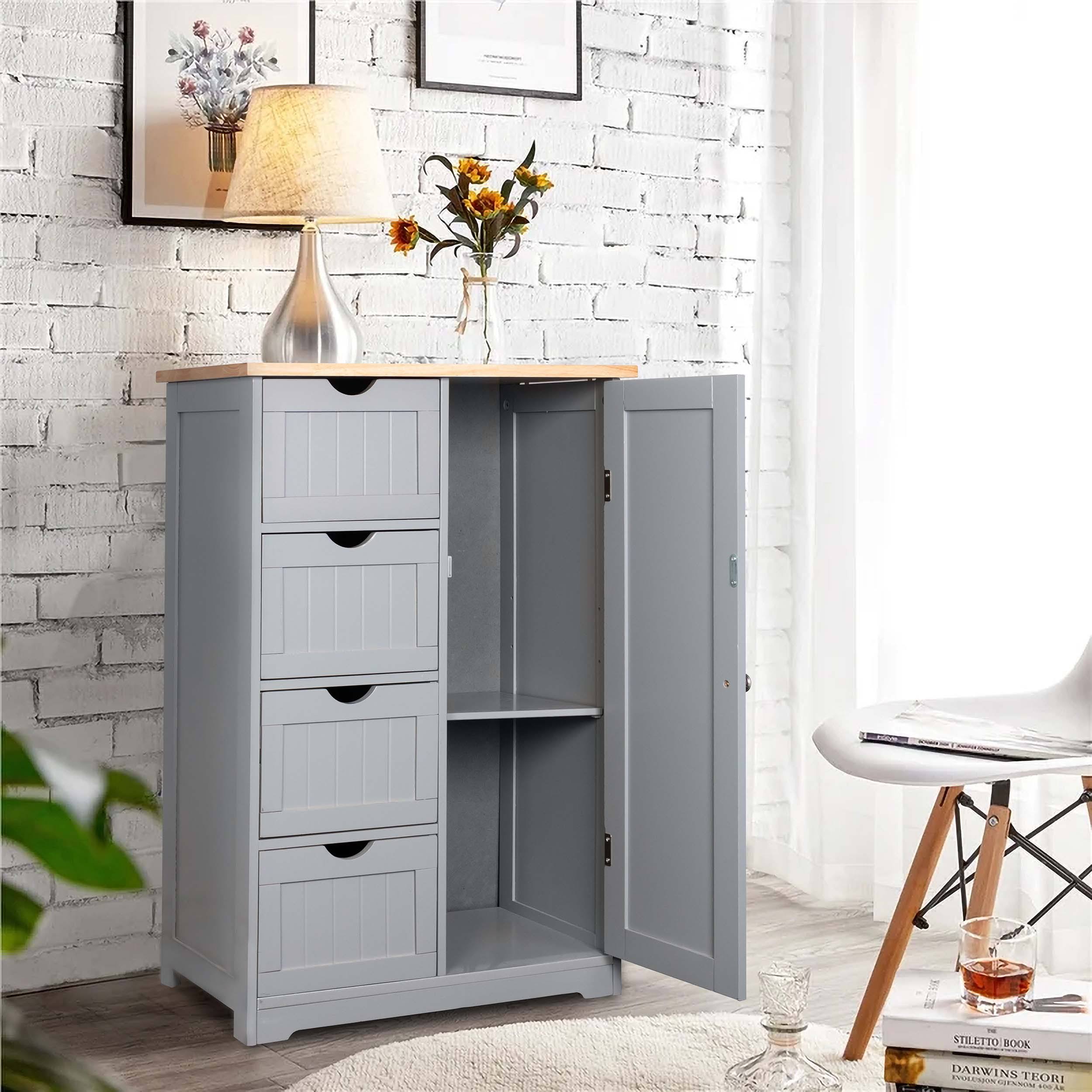 Veikous 4 Drawers Bathroom Storage Cabinet and Cupboard 2 Shelves - White