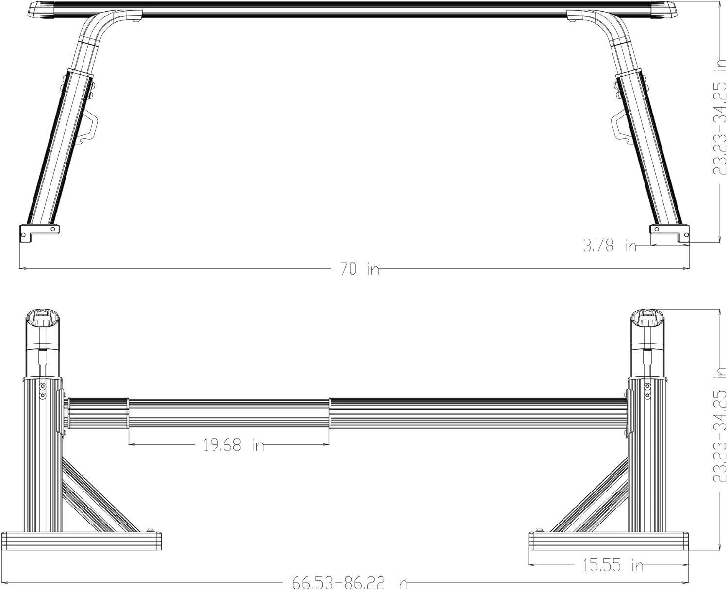 Aluminum Retractable Truck Bed Rack Hauling Cargo Rack System Universal for Pickup Trucks No Drill & Clamp On