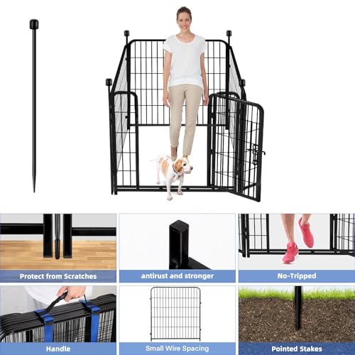 ADAVIN Tall Garden Fence with Gate, 48 in(H) 8 Panels Heavy Duty Iron Metal Animal Barrier Fence, Indoor Dog Playpen, Temporary Fencing
