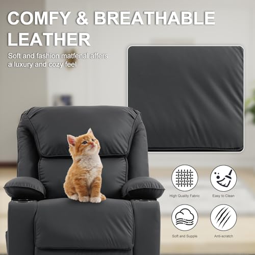 Rocker Recliner Chair with Massage and Heated, 360°Swivel Rocking Chairs with Cup Holders Remote Control for Living Room (Gray Oatmeal)