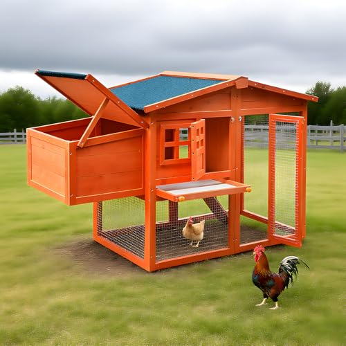Outdoor Chicken Coop for 8 Chickens, 2025Upgraded Portable Wooden Hen House with Nesting Boxes, Chicken House, Chicken Run Cage