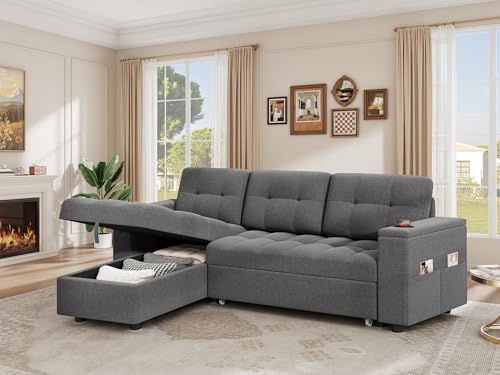 YITAHOME Sectional Sofa L-Shaped Sofa Bed w/Chaise & USB, Reversible Couch Sleeper w/Pull Out Bed & Storage Space